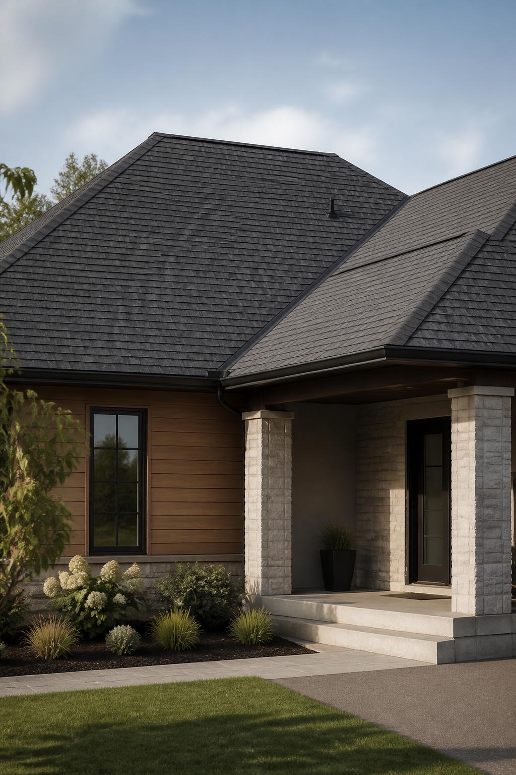 Freshly completed roof installation on a clean modern home exterior