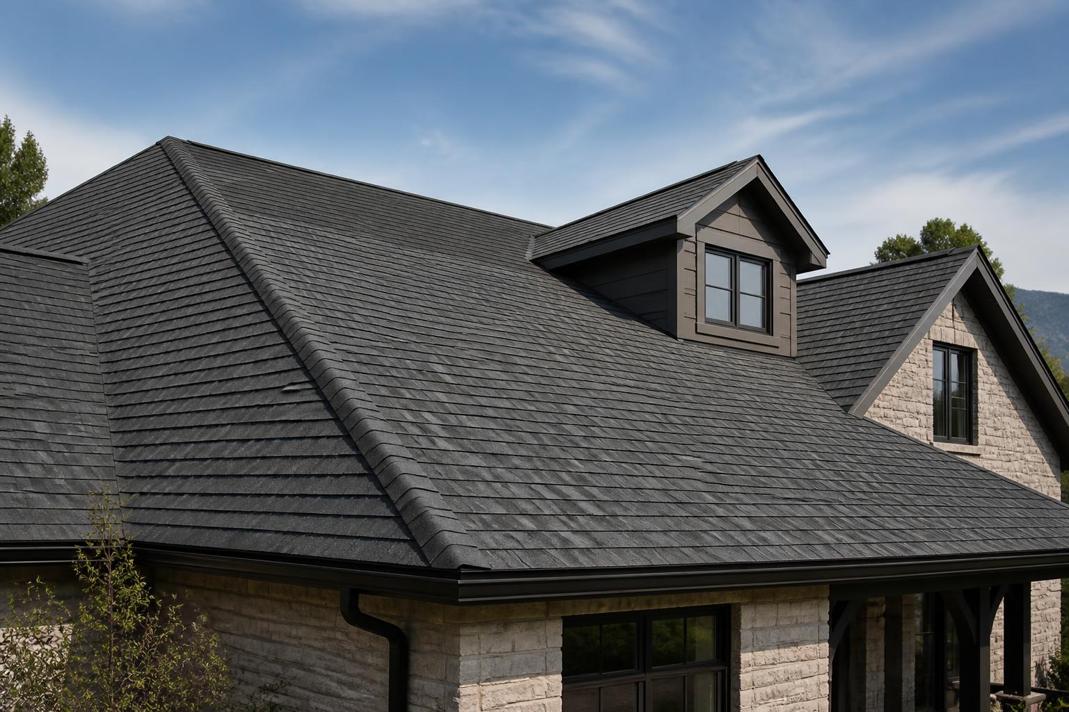 Modern home roof with clean shingles under natural daylight
